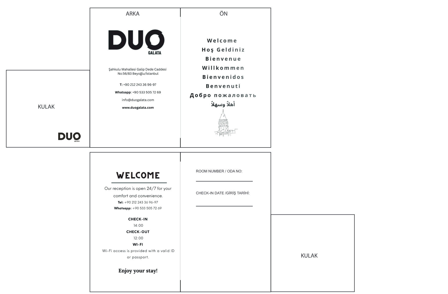 DUO Galata — Karşılama Kartı — Duo Galata Hotel · Şahkulu Mahallesi